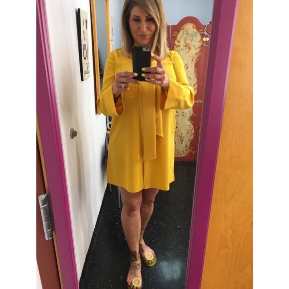 TORY BURCH Women's Yellow Golden 100% Silk Crew Neckline Sophia Dress Size 2 - Picture 11 of 11